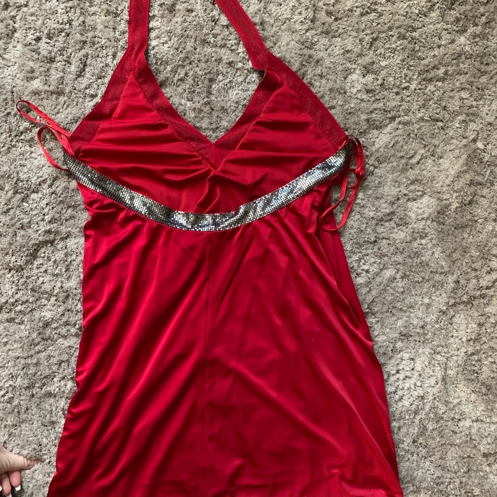 Red Plunge back BCBG dress